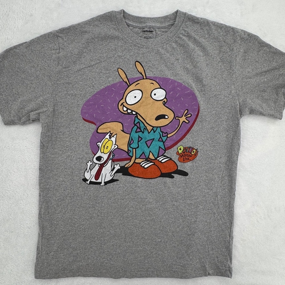 Nickelodeon Rocko's Modern Life Graphic T-Shirt Gray Mens Large Rocko & Spunky